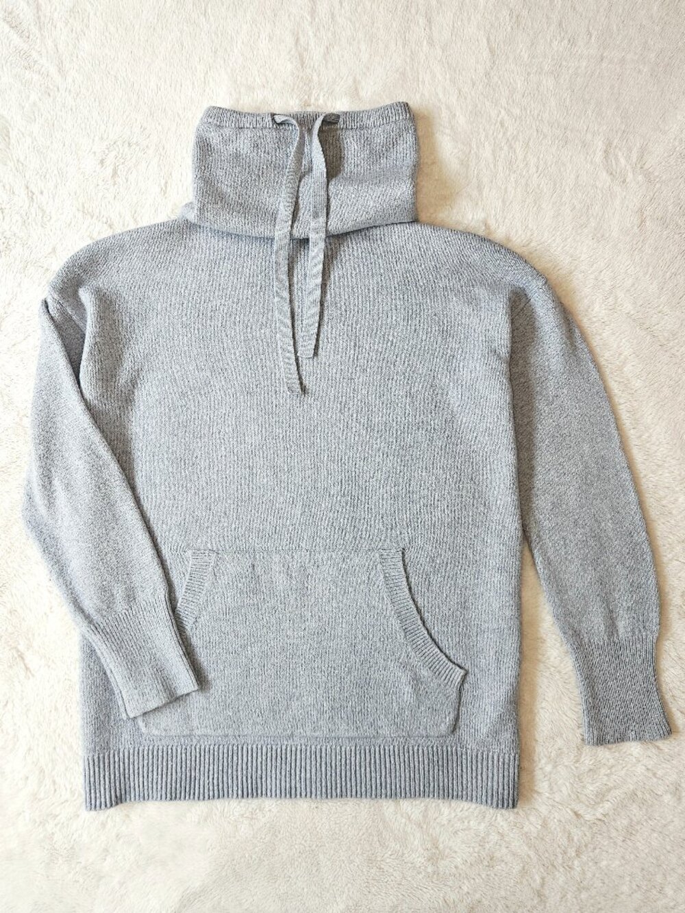 Loft Women's Sweatshirt Funnel Neck Knitted Hoodie Stand-up Collar Gray Size L